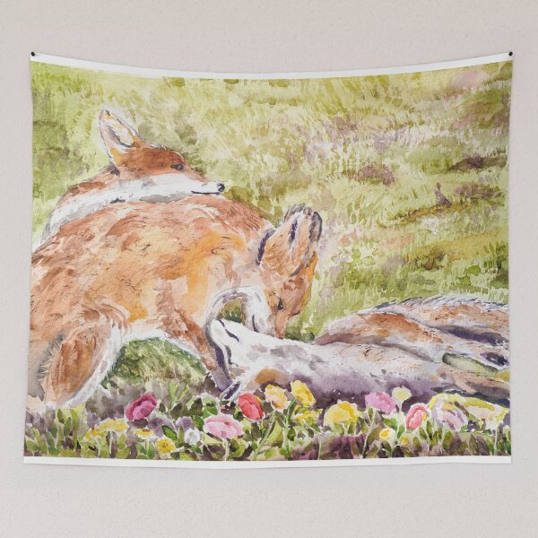Item preview, 3 baby foxes playing watercolour arts  designed and sold by ColorandColor.