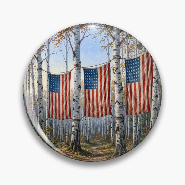 Item preview, American Flags Hanging In White Birch Tree Forest designed and sold by Home Decor Art.