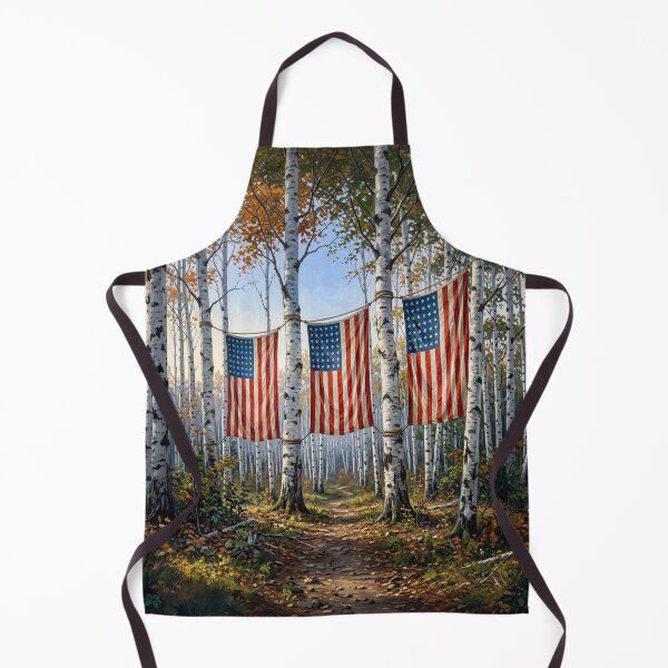 Item preview, American Flags Hanging In White Birch Tree Forest designed and sold by Home Decor Art.
