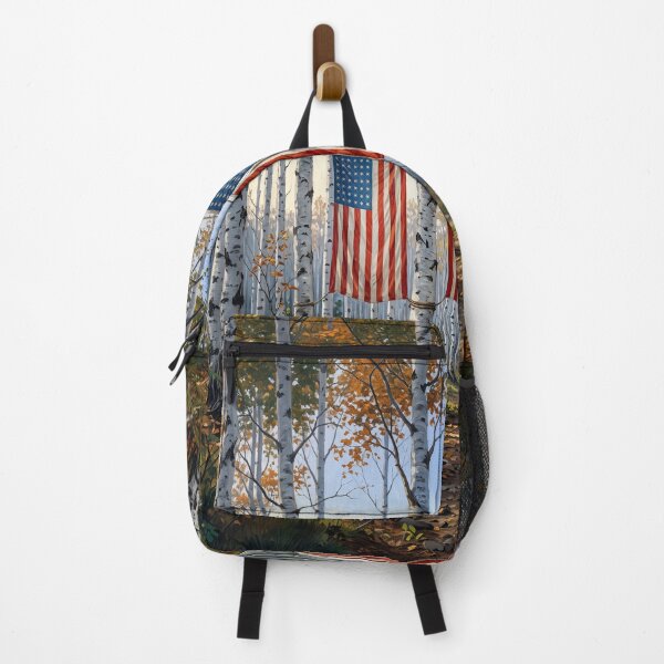 Item preview, American Flags Hanging In White Birch Tree Forest designed and sold by Home Decor Art.