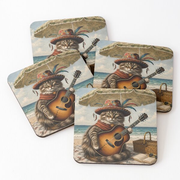 Item preview, Bohemian Cat Musician on the Beach designed and sold by OneCklick.