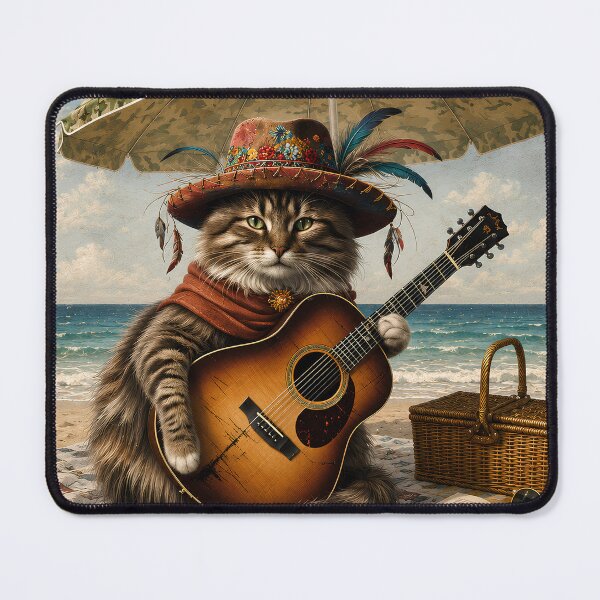 Item preview, Bohemian Cat Musician on the Beach designed and sold by OneCklick.