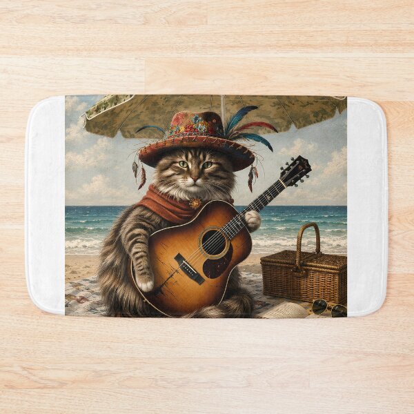 Item preview, Bohemian Cat Musician on the Beach designed and sold by OneCklick.