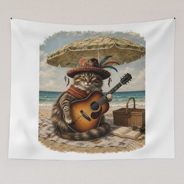 Item preview, Bohemian Cat Musician on the Beach designed and sold by OneCklick.