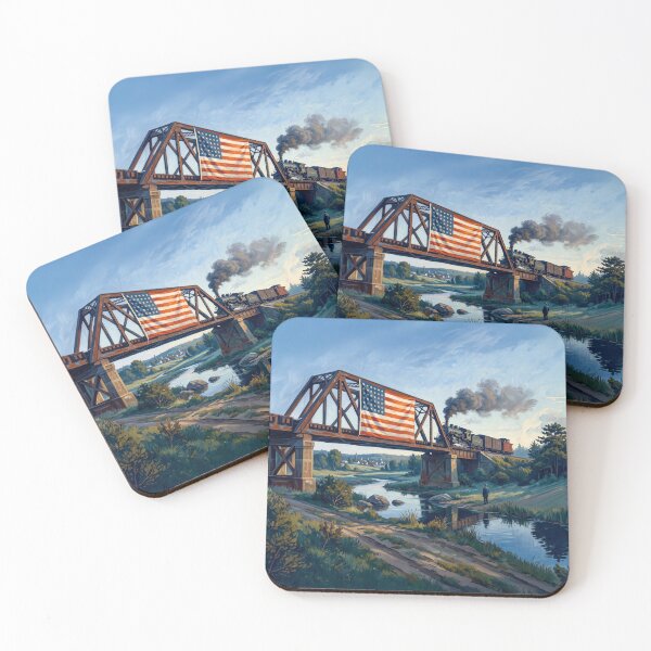 Aperçu de l'œuvre American Flag And Steam Locomotive créée et vendue par Home Decor Art.
