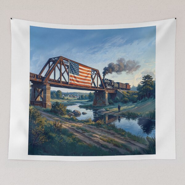 Item preview, American Flag And Steam Locomotive designed and sold by Home Decor Art.