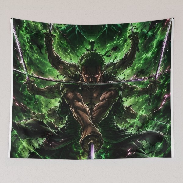 Item preview, Emerald Three Sword Spirit Warrior | Dark Anime Inspired Samurai Wall Art designed and sold by Dyan4.