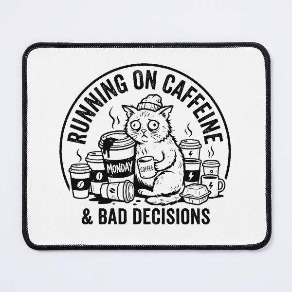 Item preview, Running On Caffeine & Bad Decisions - Grumpy Coffee-Loving Cat designed and sold by SociallyDeadClub.