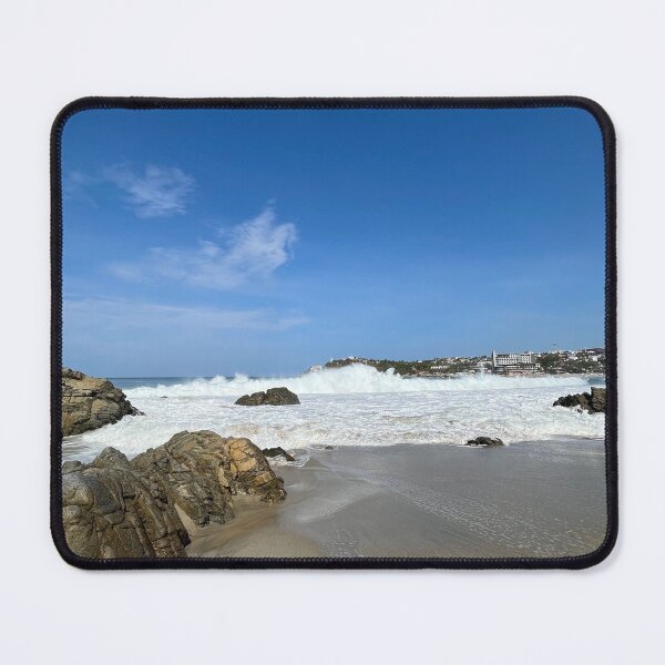 Item preview, Wild ocean surf at a rocky bay off a coastal town designed and sold by Art of Momenz.
