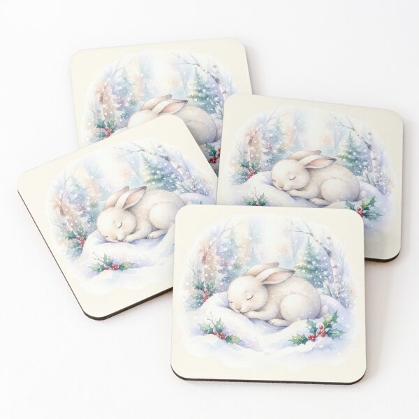 Item preview, Sleeping Snow Hare Winter Watercolor designed and sold by CalmCapy Co.