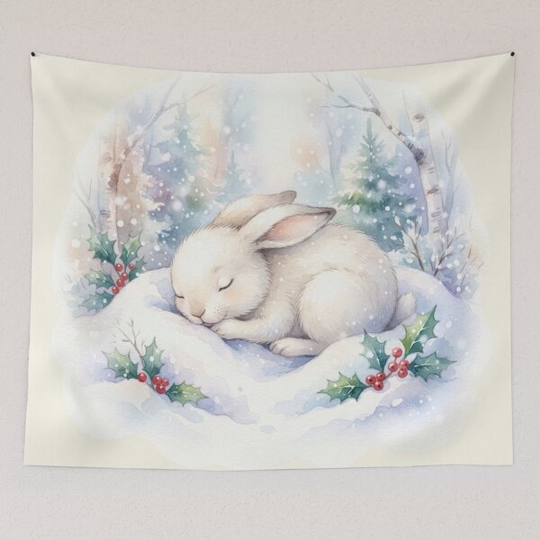 Item preview, Sleeping Snow Hare Winter Watercolor designed and sold by CalmCapy Co.