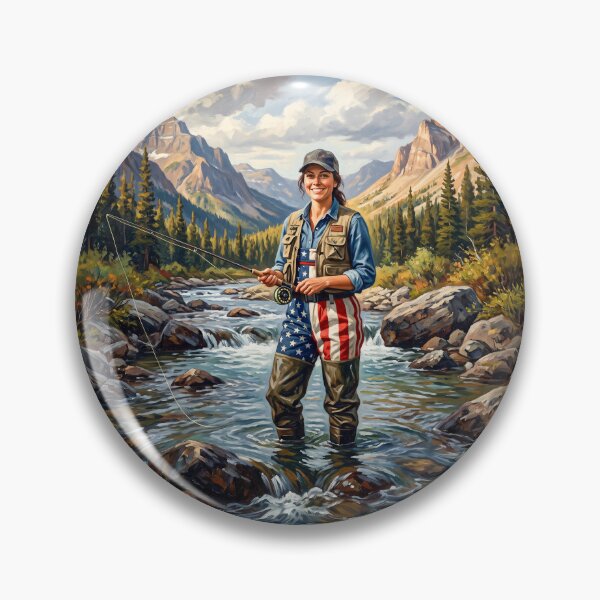 Item preview, Flyfishing Woman With American Flag Waders designed and sold by Home Decor Art.