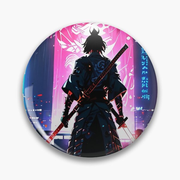 Item preview, Cyberpunk Neon Samurai | Futuristic Anime Inspired Warrior Wall Art designed and sold by Dyan4.