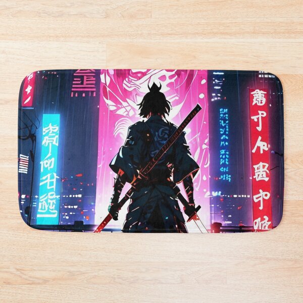 Item preview, Cyberpunk Neon Samurai | Futuristic Anime Inspired Warrior Wall Art designed and sold by Dyan4.
