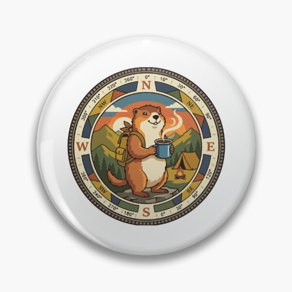 Item preview, Morning Coffee Marmot Hiking Compass Emblem designed and sold by ArcApparel2020.