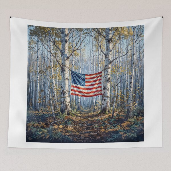 Item preview, American Flag In White Birch Tree Forest designed and sold by Home Decor Art.