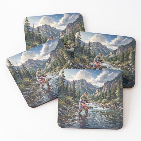 Item preview, Flyfishing Man In American Flag Waders designed and sold by Home Decor Art.