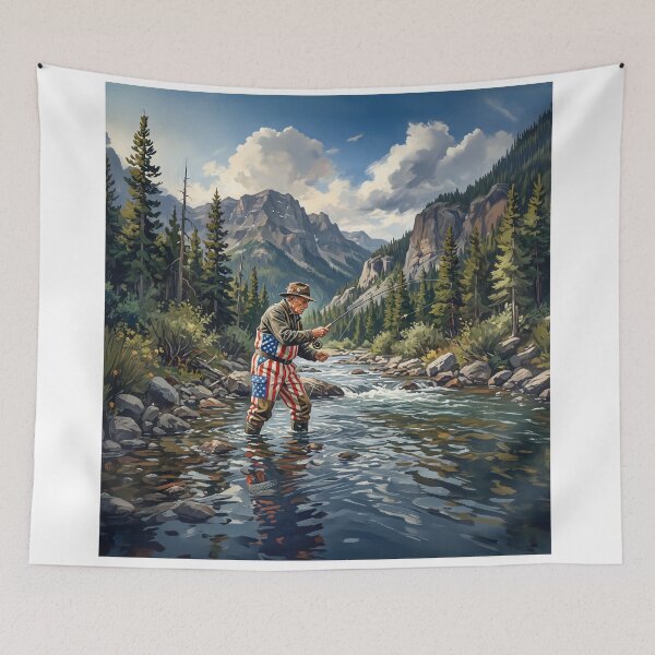 Item preview, Flyfishing Man In American Flag Waders designed and sold by Home Decor Art.