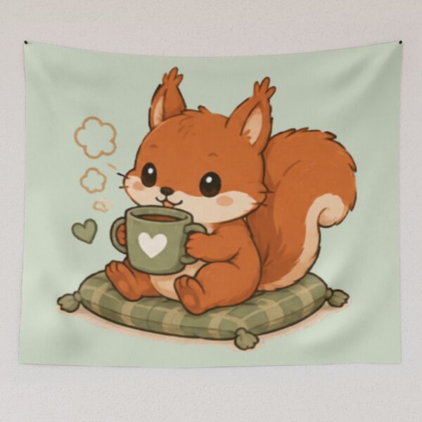 Item preview, Cute Cozy Coffee Red Squirrel designed and sold by MellowMunchkins.