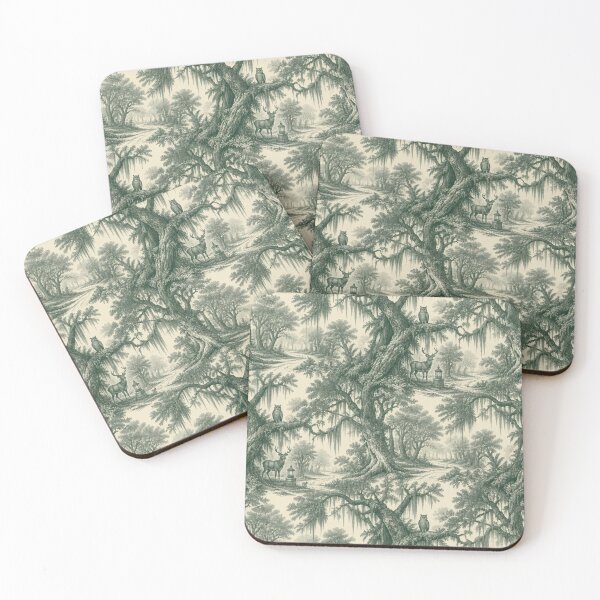 Item preview, Enchanted Foggy Forest Toile Dark Cottagecore designed and sold by StickyGuys.