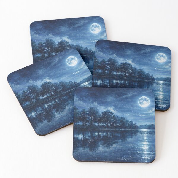 Item preview, Vibrant Violet Moonlight River Blue Purple Night Landscape Art designed and sold by Joey Santiago.