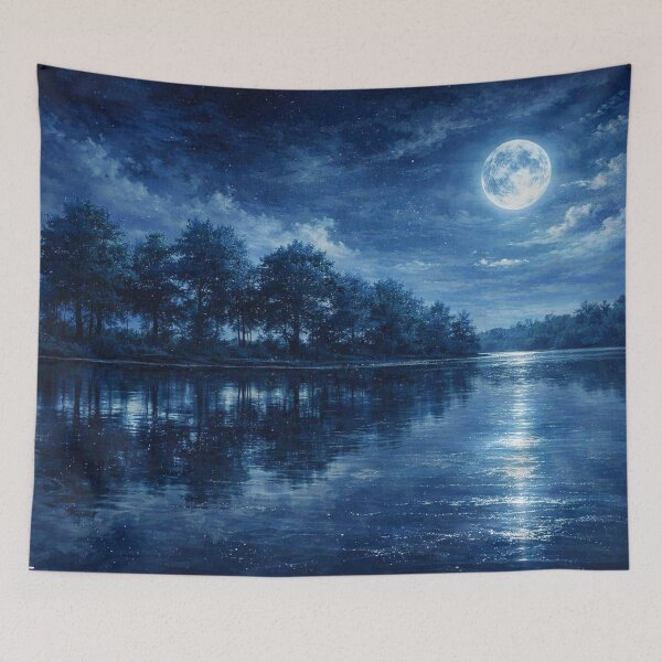 Item preview, Vibrant Violet Moonlight River Blue Purple Night Landscape Art designed and sold by Joey Santiago.