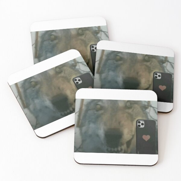 Item preview, wolf holding phone meme designed and sold by cloudzer0000.
