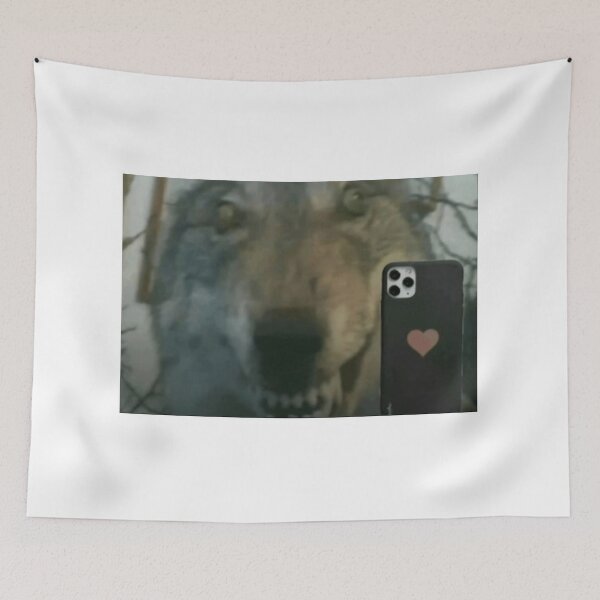 Item preview, wolf holding phone meme designed and sold by cloudzer0000.