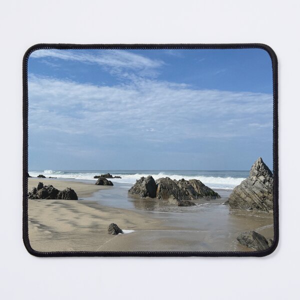 Item preview, Striking rock formations on the wide sandy beach of the ocean designed and sold by Art of Momenz.