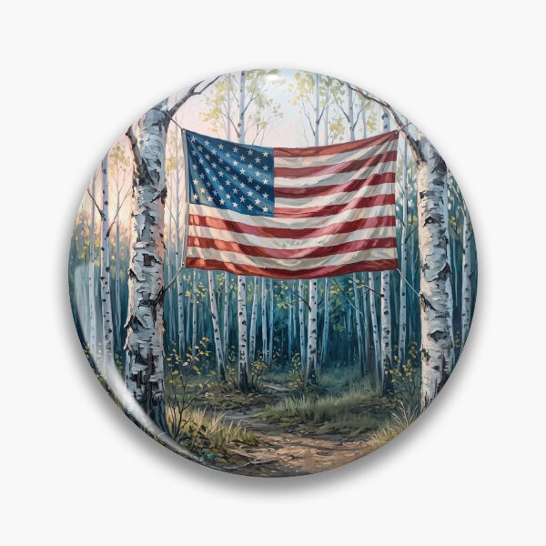 Item preview, American Flag In White Birch Tree Forest designed and sold by Home Decor Art.