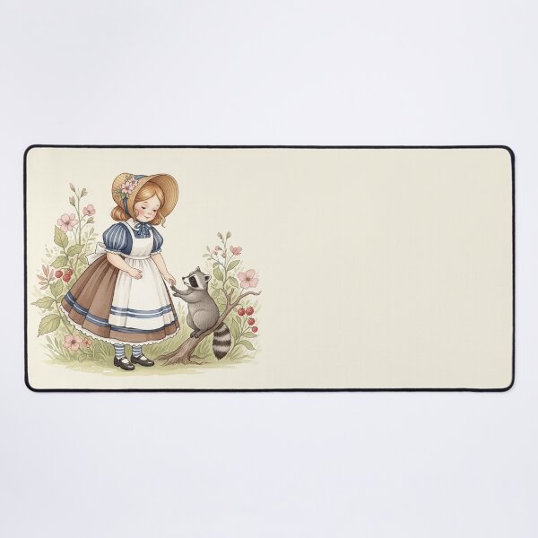 Item preview, A Little Girl Sharing Berries with a Sweet Raccoon designed and sold by Pasteltone.