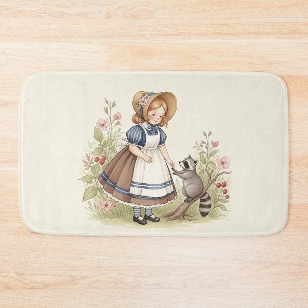 Item preview, A Little Girl Sharing Berries with a Sweet Raccoon designed and sold by Pasteltone.