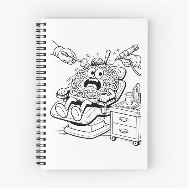 Item preview, Funny Spaghetti at the Dentist  Cartoon Cute Pasta Dental Humor Black and White Illustration designed and sold by ComedyInkFactor.