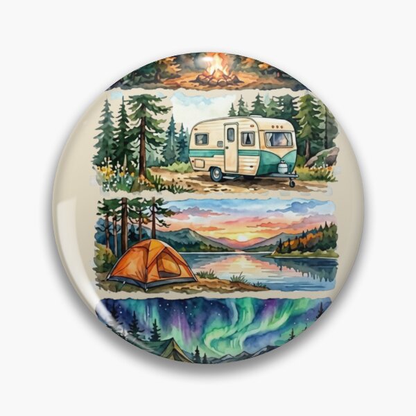 Item preview, Camping Life Watercolor Panels Retro Camper Tent Sunset Northern Lights designed and sold by PACS0011.