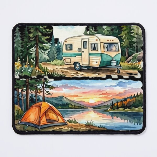 Item preview, Camping Life Watercolor Panels Retro Camper Tent Sunset Northern Lights designed and sold by PACS0011.