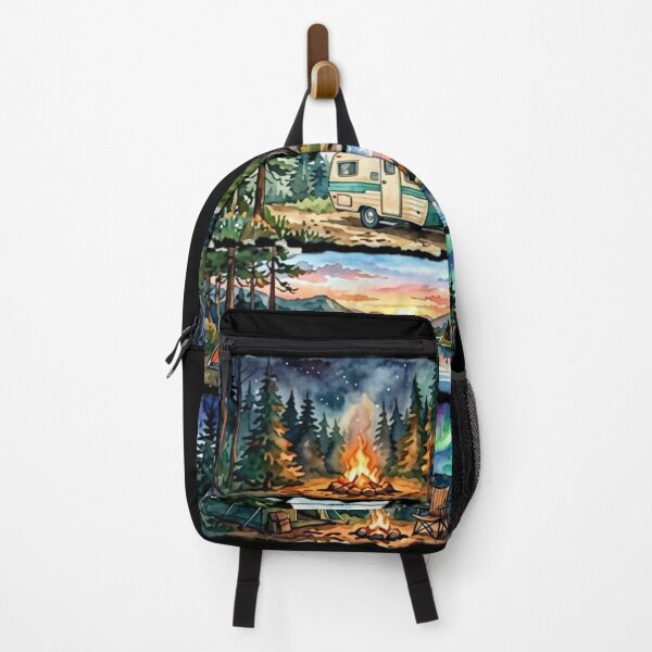Item preview, Camping Life Watercolor Panels Retro Camper Tent Sunset Northern Lights designed and sold by PACS0011.