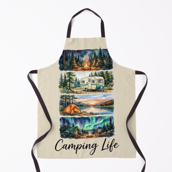 Item preview, Camping Life Watercolor Panels Retro Camper Tent Sunset Northern Lights designed and sold by PACS0011.