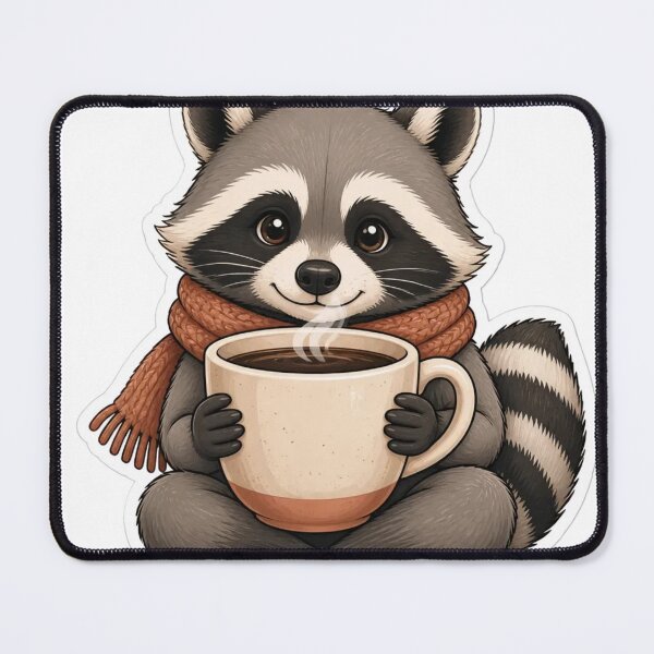 Item preview, Cozy Raccoon Coffee Break Cryptidcore Kawaii designed and sold by StickyGuys.