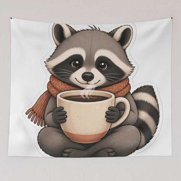 Item preview, Cozy Raccoon Coffee Break Cryptidcore Kawaii designed and sold by StickyGuys.