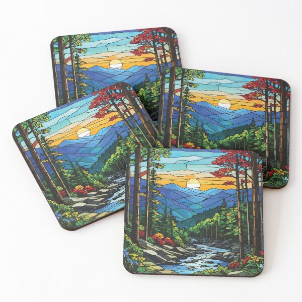 Item preview, Stained Glass Great Smoky Mountains Mosaic National Park Scenic Art  designed and sold by designmari.