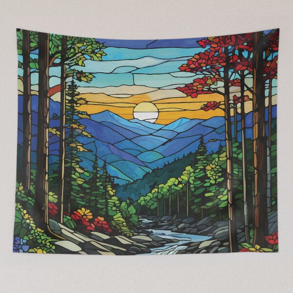 Item preview, Stained Glass Great Smoky Mountains Mosaic National Park Scenic Art  designed and sold by designmari.