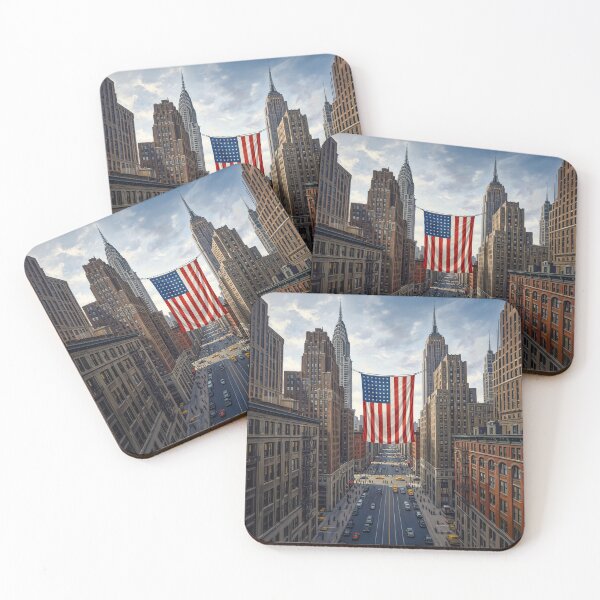 Item preview, American Flag Strung Between City Buildings designed and sold by Home Decor Art.