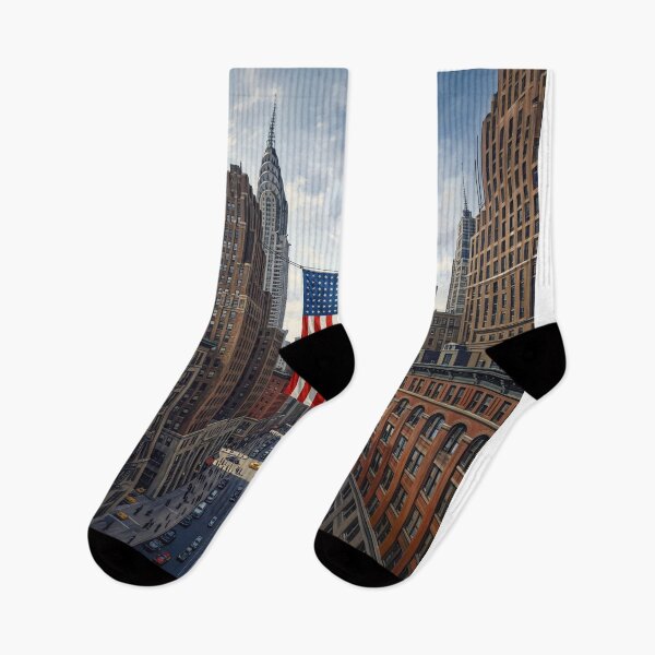 Item preview, American Flag Strung Between City Buildings designed and sold by Home Decor Art.