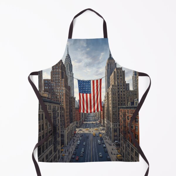 Item preview, American Flag Strung Between City Buildings designed and sold by Home Decor Art.