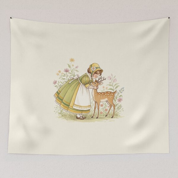 Item preview, Tender Moment: A Girl and Her Little Fawn Friend designed and sold by Pasteltone.