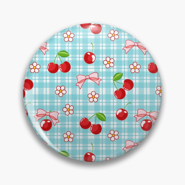 Item preview, Blue Gingham Pattern Red Cherry and Cute Pink Bow designed and sold by nurabear.