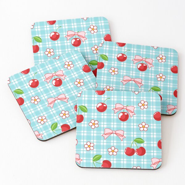 Item preview, Blue Gingham Pattern Red Cherry and Cute Pink Bow designed and sold by nurabear.
