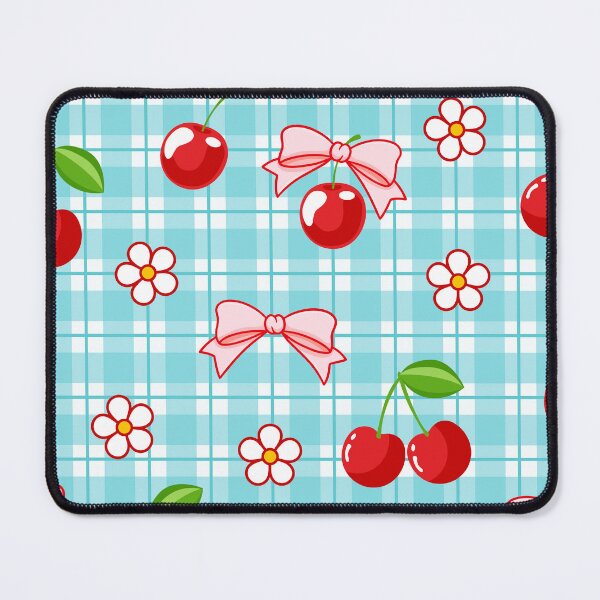 Item preview, Blue Gingham Pattern Red Cherry and Cute Pink Bow designed and sold by nurabear.