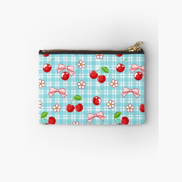 Item preview, Blue Gingham Pattern Red Cherry and Cute Pink Bow designed and sold by nurabear.