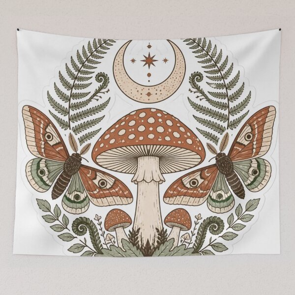 Item preview, Mushroom & Moth Woodland Emblem Wilderkind Cryptidcore designed and sold by StickyGuys.
